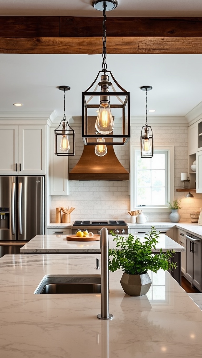 20 Stunning Ideas and Inspirations for Pendant Lighting in Your Kitchen - 16. Lantern Style: Adding Warmth with Glass
