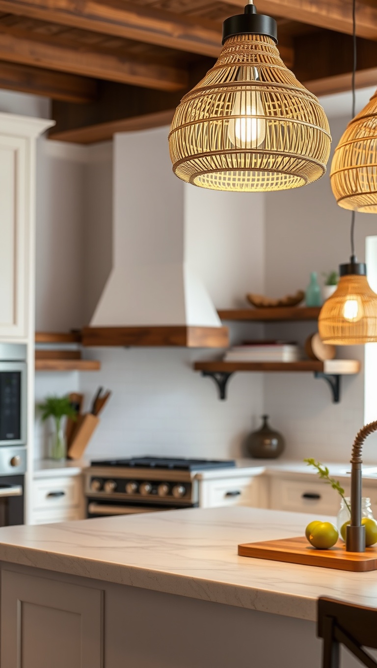 20 Stunning Ideas and Inspirations for Pendant Lighting in Your Kitchen - 2. Rustic Charm: Woven Bamboo Fixtures