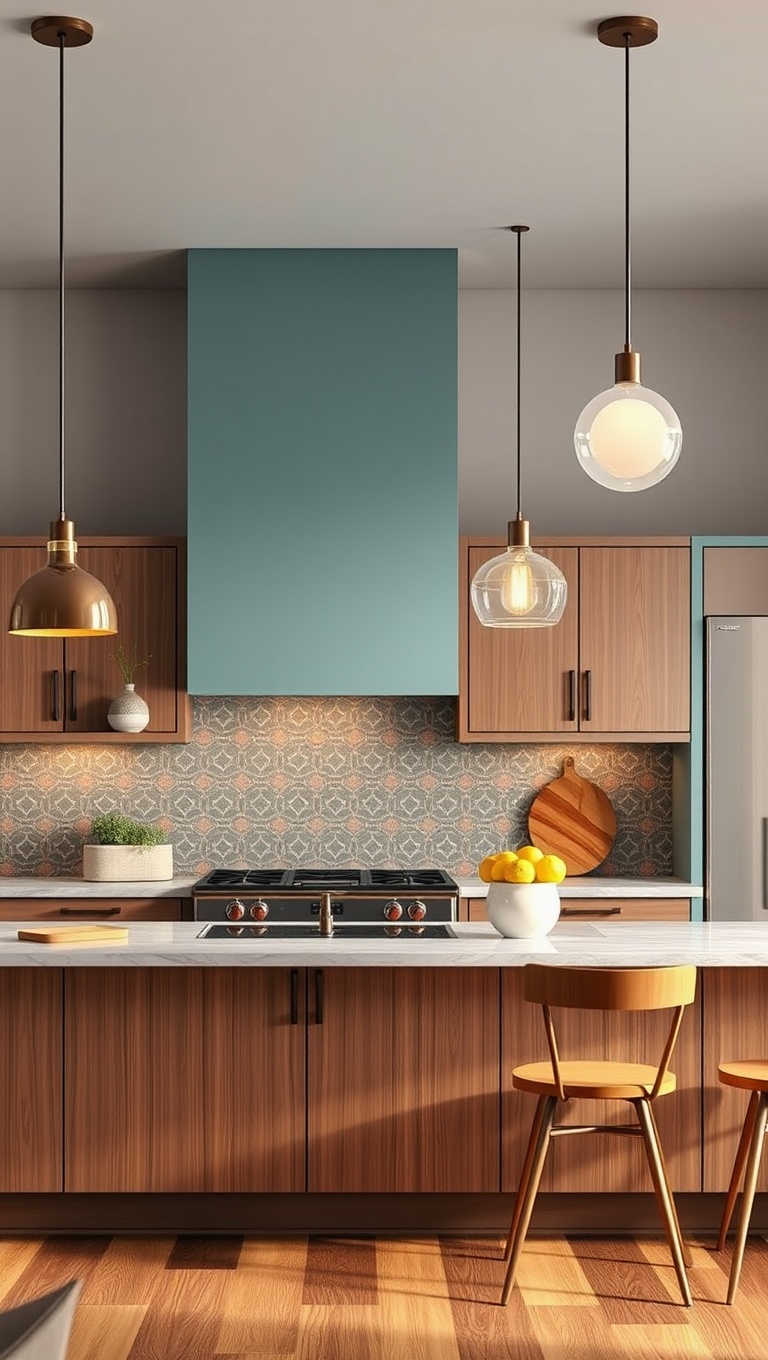 20 Stunning Ideas and Inspirations for Pendant Lighting in Your Kitchen - 14. Retro Glam: Mid-Century Modern Pendants